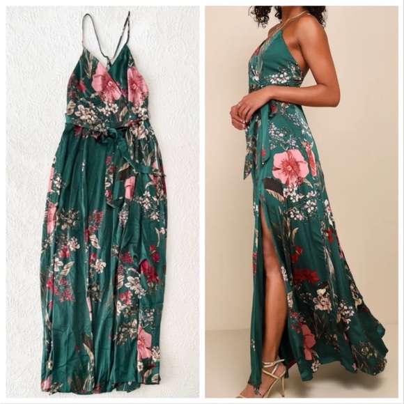 still the one emerald green floral print satin maxi dress Natalia Emerald Floral Maxi Dress main image 1